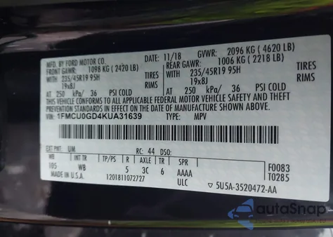 2019 Ford Escape Se from USA, damaged, VIN 1FMCU0GD4KUA31639